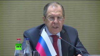 Главы МИД России, Ирана и Азербайджана проводят пресс-конференцию по итогам переговоров